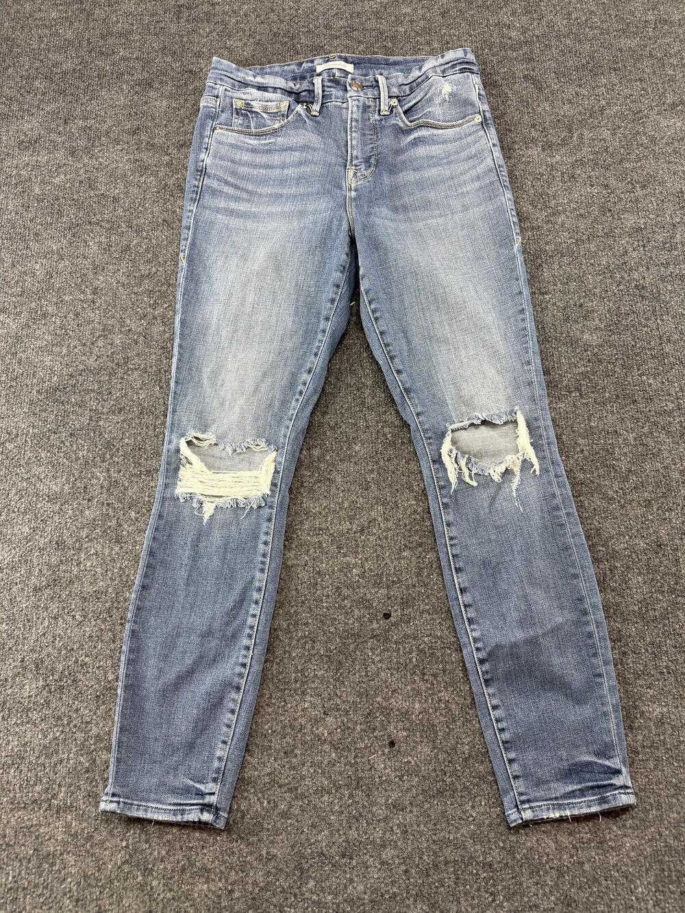 Good American Good Legs Crop Jeans Womens 4/27 Light Wash Distressed Skinny